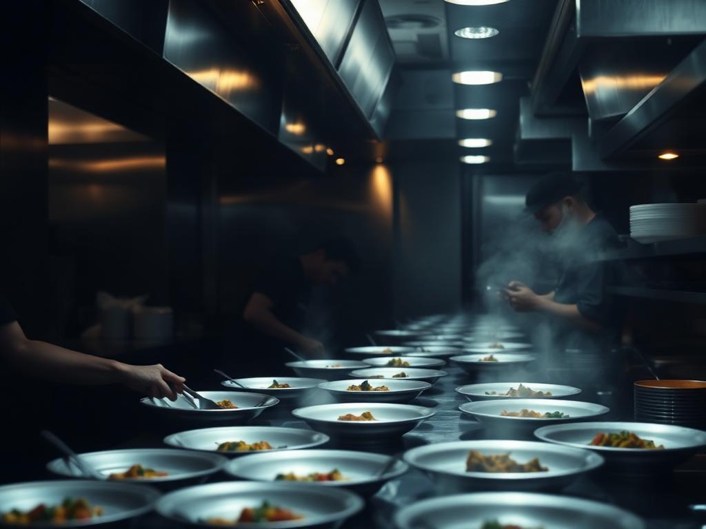 Professional restaurant kitchen line during service